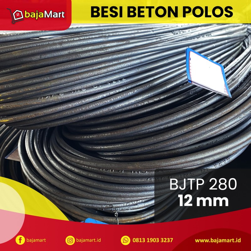 Besi Beton Polos Merek BAS SNI TP / TS 280 12 mm x 12 Meter